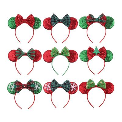 China Wholesale Kid Mouse Ear Headbands Mini Mouse Headband And Bow Sequin Christmas Bow Hairbands Kids Party Decor Hair Ornament for sale