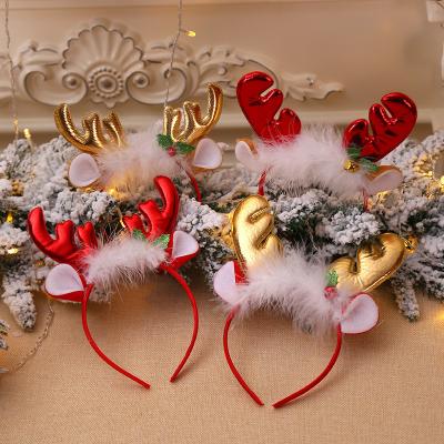 China Wholesale Funny Christmas Reindeer Antler Antler Headbands Deer Ears Headband Santa Hat Velvet Cute Kid Christmas Hat Christmas Cheap Antler Headband for sale