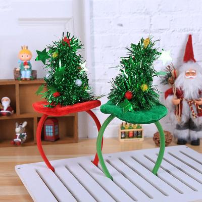 China Wholesale Cute Party Velvet Ornaments Sequin Tassel Christmas Hat Decoration Green Christmas Tree Headband for sale