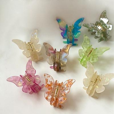 China Colorful Translucent Jelly Butterfly Hair Clip Claw Claws Clips Hair Accessories INS Style Vintage Marble Acetate Korean Small Hair Claw for sale