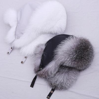 China COMMON In Stock 100% Real Fur Ears Fashion Bomber Thick Warm Hat Silver Fox Ushanka Natural Russian Hats Winter Thick Warm Earflap for sale