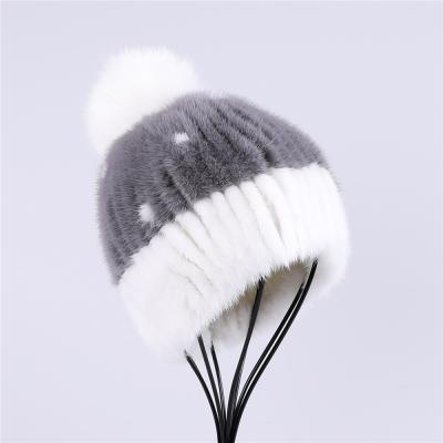 China Wholesale COMMON High Quality Women's Winter Warm 100% Mink Fur Beanie Hat With Pom Poms Trend Bucket Caps for sale