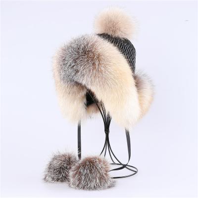 China COMMON Unisex Trapper Russian Man Ski Hats Fox Fur Bomber Hat Ushanka Hat Caps 2021 Winter 100% Real for sale