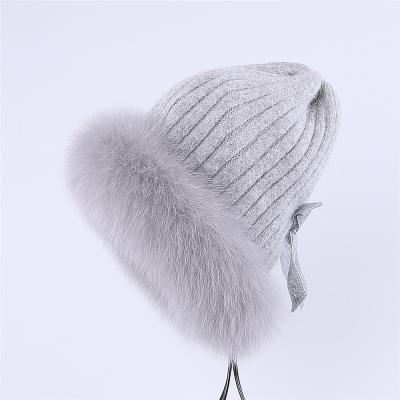 China 100% Real COMMON Fur Hat For Hats Natural Winter Women Thick Warm Fox Ears Shape Elastic Knitted Beanie Cap Girls Fur Hat for sale