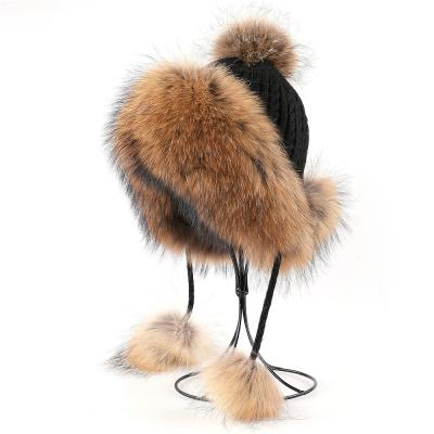 China 100% Real COMMON Fur Hat For Girls Raccoon Fur Ushanka Ushanka Hats Natural Russian Winter Fashion Bomber Hat Girls Thick Warm Elastic for sale