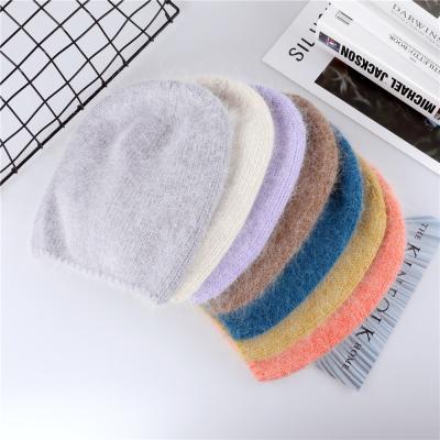 China COMMON Winter Hat For Women Rabbit Angora Wool Knitted Beanie Hats Bright Color For Vogue Feminine Girls Beanies Ladies Thick Warm Hat for sale