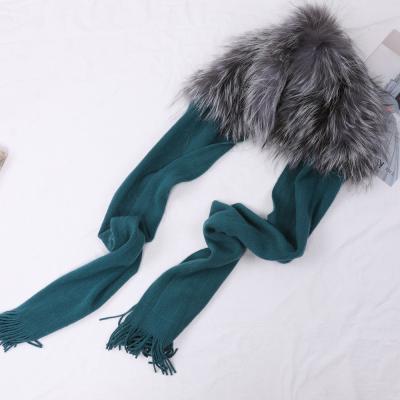 China Wholesale New Fashion Women's Fashion Autumn Winter Wool Patchwork Fox.Elegant Fur Knitted Scarves Wraps Luxury Pashmina Fur Scarves Cape for sale