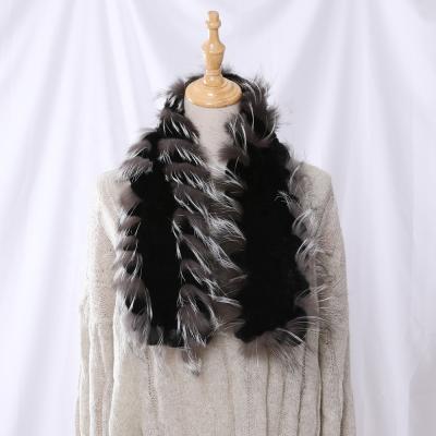 China Rex Rabbit Fur Silver Fox Real Fur Hand Knitted Scarf Scarves Comfortable Winter Women Real Wraps Snood Street Fashion for sale