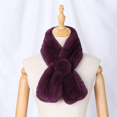 China Fashionable Real Winter Rex Rabbit Knitted Warm Soft Fur Women's Scarves Flower Design Muffler Female Real Fur Scarf for sale