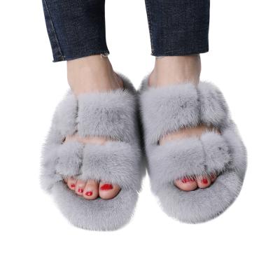 China 2021 Fashion Trend Women's Winter Real Mink Fur Slippers Flat Heel Slips Lady Good Quality Luxury Fur Outdoor Warm Sandals for sale