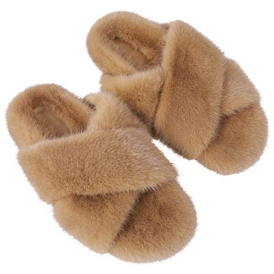 China Autumn Winter Indoor Outdoor Fashion Luxury Sandals Fashion Trend Women's Real Mink Fur Slippers Genuine Fur Cute Slips for sale