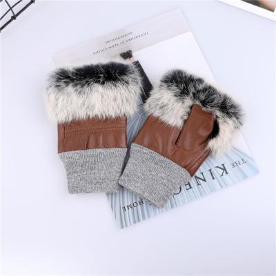 China Eco-Friendly Fingerless Genuine Rabbit Fur Winter Sheepskin Womens Half Finger Mittens for sale