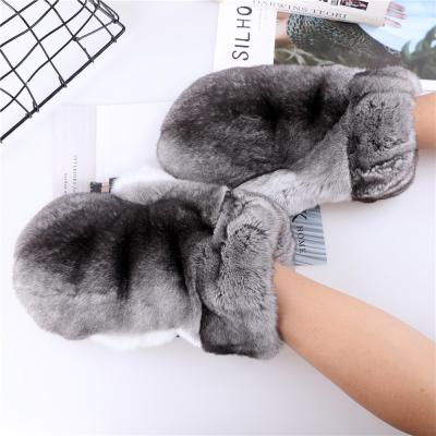 China Luxury High End Quality Winter Unisex Chinchilla Cozy With Mink Fur Gloves Warm Mittens for sale