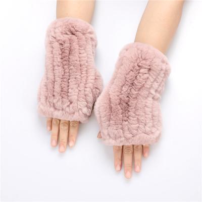 China Fashion Real Rex Rabbit Fur Women Winter Fur Gloves Warmer Elastic Fingerless Wrist Girl Mittens Genuine Eco-friendly Fluffy Gloves for sale