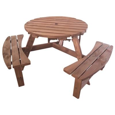 China Durable Outdoor Wooden Round Picnic Beer Garden Tables With Umbrella Hole for sale