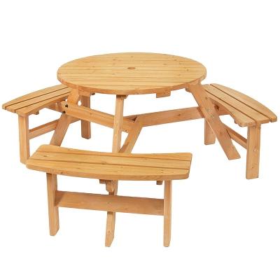 China Outdoor Durable Wooden Round Picnic Garden Table Outdoor Furniture On Sale for sale