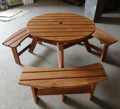 China 6 Person Durable Circular Wooden Outdoor Picnic Table with 3 Benches for sale