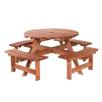 China New Durable Authentic Product Garden Round Outdoor Wooden Picnic Table With Seating for sale