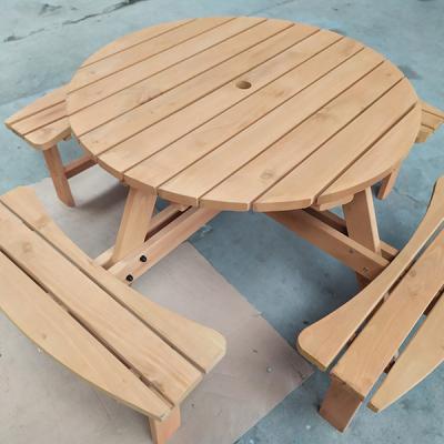 China Durable New Arrival Round Outdoor Wooden Picnic Bar Table And Bench for sale