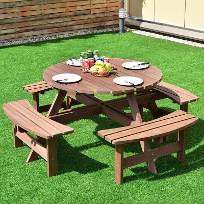 China Durable Factory Produce Outdoor Wooden Garden Round Picnic 8 Seats And Table Kit for sale