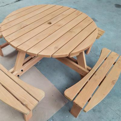 China Durable Professional Manufacturer Outdoor Picnic Beer Garden Wooden Round Table and Bench for sale