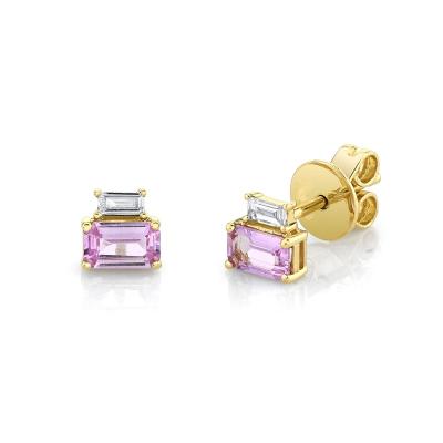 China FASHIONABLE pink YINJU 925 Sterling Silver Colored Rainbow Emerald double baguette stud earring for sale