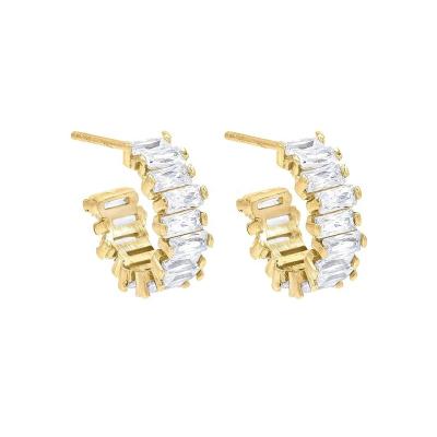 China Luxury Colorful YINJU 925 Sterling Silver Dubai 14k Gold Fashionable 18k Half Baguette Circle Earring Women for sale