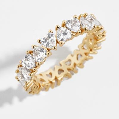 China 925 Trendy Wholesale Trendy Jewelry 18K 14K Zirconia Heart Eternity Gold Plated Wedding Ring Silver for sale