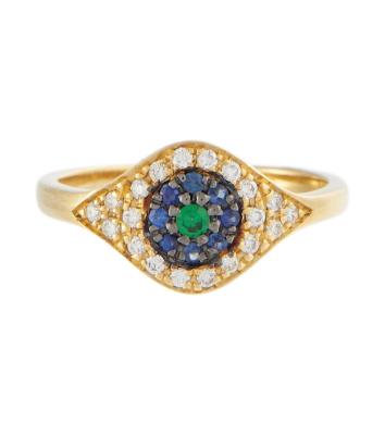 China TRENDY 925 Sterling Silver Luxury Bohemian Gold Plated Pave Evil Eye Rainbow Ring for sale