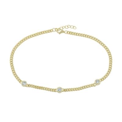 China TRENDY Daily Wear Custom Jewelry Gold Filled Silver Bezel 925 CZ Zirconia Link Anklet Chain for sale