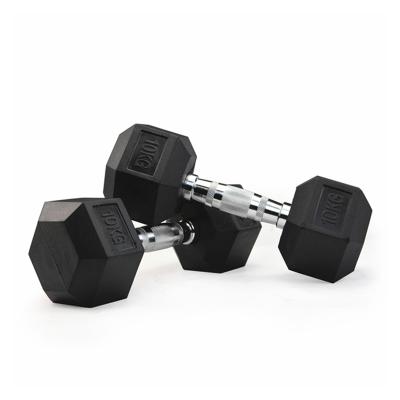 China High Quality Rubber Grip Black Weight Lifting Dumbbell Chrome Hex Dumbbell For Weightlifting Fitness Exercise for sale