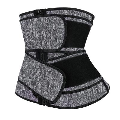 China NANBIN Antibacterial Snow Gray Slimming Body Shaper Custom 2 Ties Neoprene Zipper Waist Trainer for sale