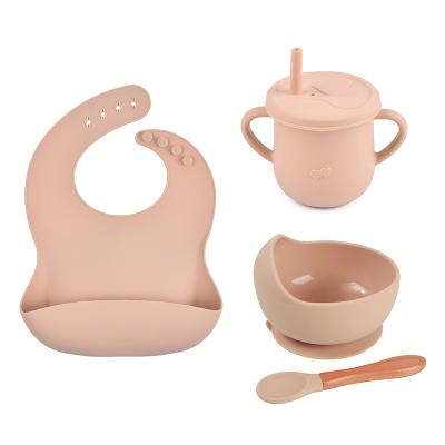 China BPA Free BPA Free 4 Pcs / Set Silicone Baby Bowl Cup Feeding Bibs Spoon Sets Kids Suction Cups Tableware Baby Food Non-Slip Snack Bowl for sale