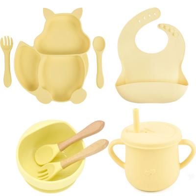 China 8PCS/Set BPA Free Silicone Baby Sucker Bowl Dish Cup Bibs Baby Spoon Fork Sets Kids Tableware Non-Slip Feeding Bombs BPA Free for sale