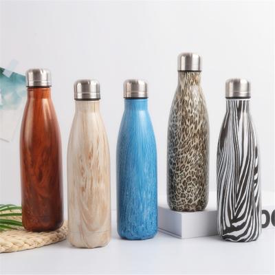 China Wooden Insulated Cold Drinks Gym Kids Gym Travel Cup Coffee Mug Heat Vacuum Flask Leopard Water Bottle Viable Stainless Steel Thermos for sale