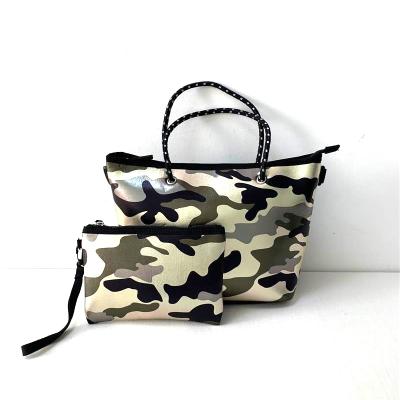 China Fashion Camouflage Neoprene Handbag Women Beach Tote Bag Fashion Travel Shoulder Strap Bag for sale