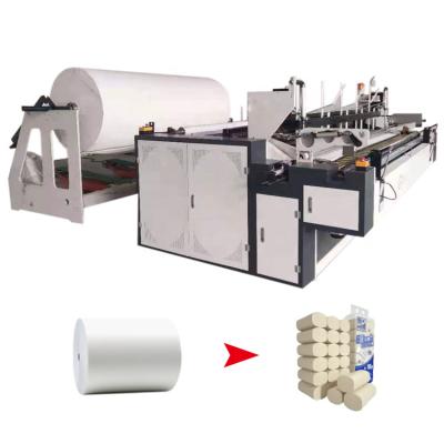 China Hotels Tissue Toilet Paper Making Machine Production Line Elephant Roll Toilet Paper Rewinding Cutting Packing Machine for sale