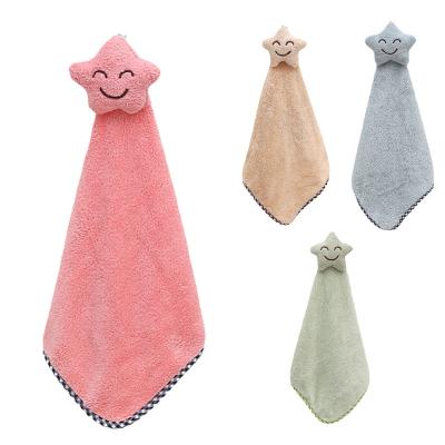 China Coral Fleece Hand Towel Absorbent Quick-drying Hypoallergenic Kitchen Towel Hangable Bathroom Towel Wash Cute Kids Towels for sale