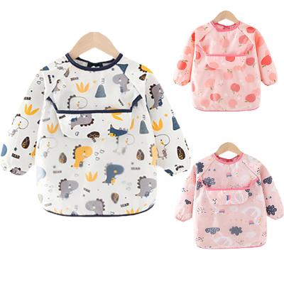 China Antibacterial Ready To Ship Long Sleeves Baby Bibs Shirt Apron Food Catcher Pocket Soft Machine Washable Kids Aprons for sale