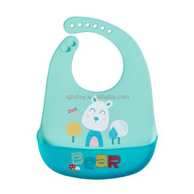 China Washable Ready To Ship Baby Feeding New Style Food Grade Cartoon Pattern Waterproof Silicone Baby Bib Set for sale