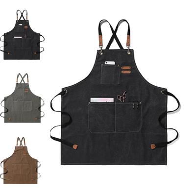 China Durable Leather Canvas Kitchen Aprons For Woman Men Chef Stylist Apron Cafe Shop Beauty Nails Studios Grill Restaurant Uniform Apron for sale