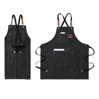 China Custom Logo Barber Baking Gardening Woodworking Men Durable Canvas Apron Women Restaurant Work Clothes Print BBQ Tool Apron for sale