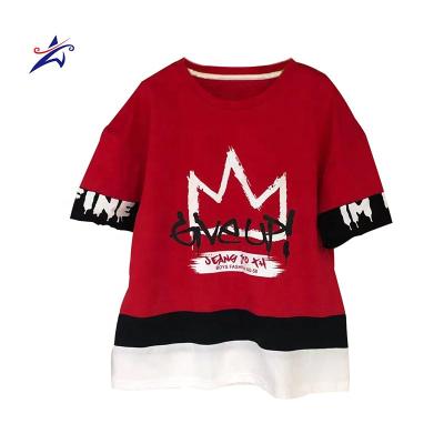 China Compressed Shoulder Trendy Boy's Drop Edge Color Contrast T-Shirt for sale