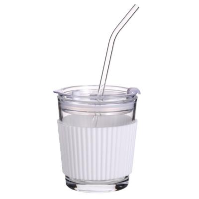 China Viable Coffee Milk Tea Cup Couple Face Value Glass Straw Cup With Lid for sale