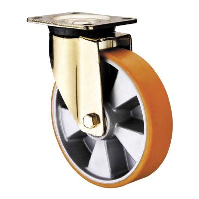 China WBD Rigid 6/8/10 Inch Heavy Duty Orange Aluminum PU Core Caster Wheel With Double Brake for sale