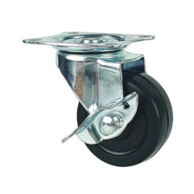 China Small size WBD de ruedas de giratorias du repuesto 40mm rigid soild wheels rubber caster with side brake for sale