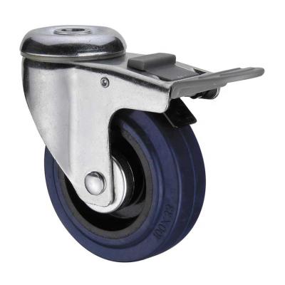 China 5 Inch PIVOT 3 4 Bolt Hole Swivel Medium Duty Blue Elastic Rubber Casters With Brake Lenkrad Giratoria Rueda Schwenkbar Giratoria for sale