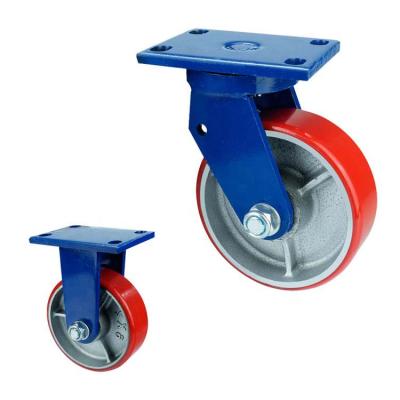 China PU Castor Wheel Metal Cast Iron Super Heavy Duty Rigid Fixed Wheel Polyurethane Wheel for sale