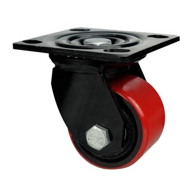 China Low Profile Cast Iron Rigid Heavy Duty Red Core PU Caster For Trolley Wheel for sale