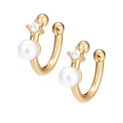 China Eco-Friend Designer Popular White Flat Shell Pearl CZ 18K Gold Plated Ear Cuff Earrings Women for sale